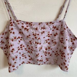 American Eagle ditsy floral crop top tank purple Large